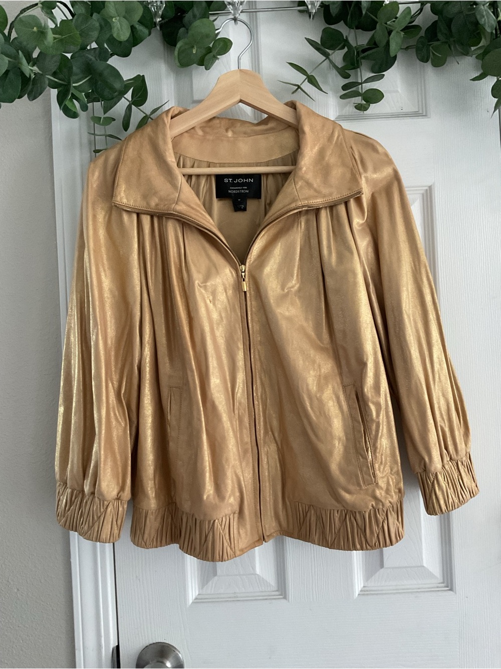 St. John Metallic Gold Bomber Jacket - Picture 2 of 6